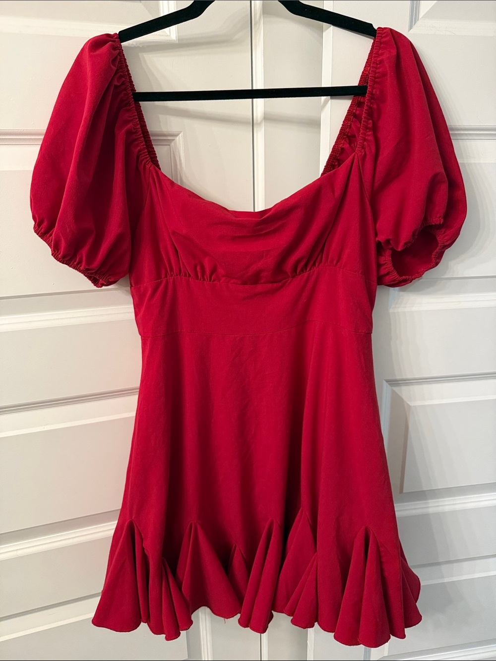 The Vintage Shop Red Puff-Sleeve Mini Dress with Ruffle Hem